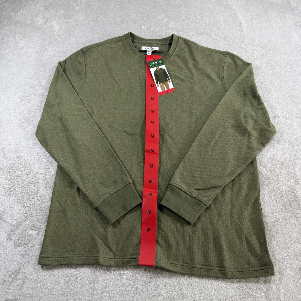 Orvis Mens Medium Green Crewneck Long Sleeve Shirt NWT Casual Pullover